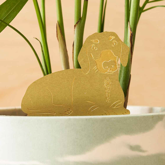 Anothr Studio dachshund plant decoration in brass