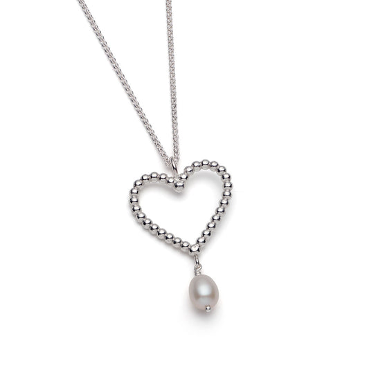 Rebecca Lewis - Silver granule heart pendant with pearl bead - bridal jewellery - bridesmaids
