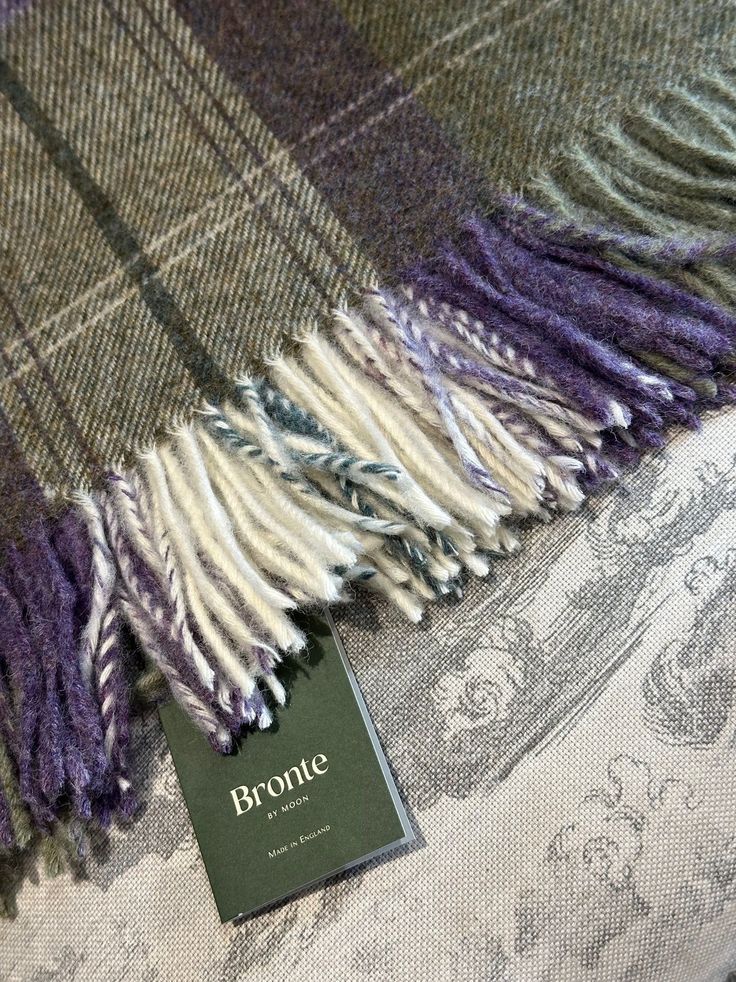 Close up of Bronte Moon Skye throw in heather