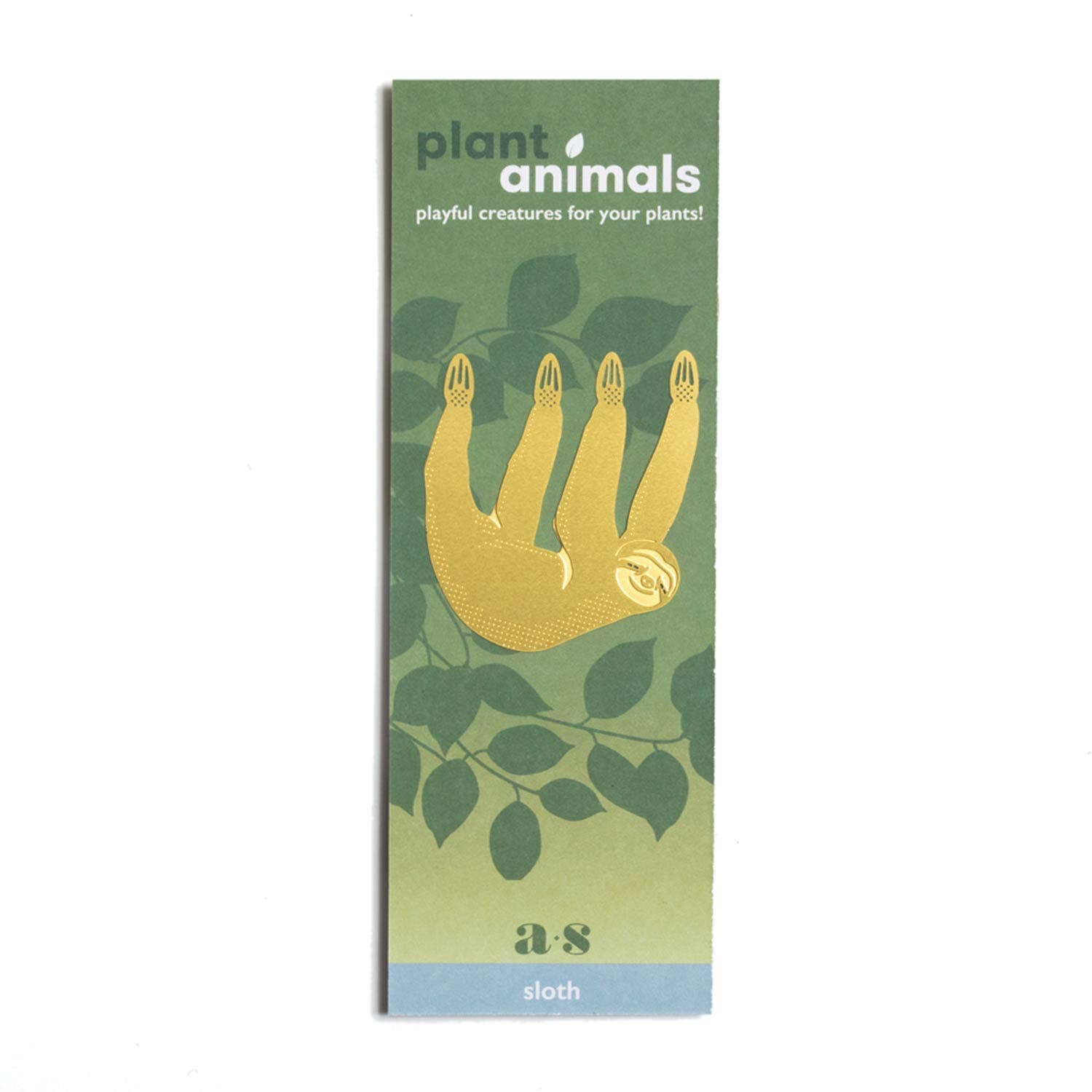 Packaging for 'plant animals' with a sloth illustration on a green background