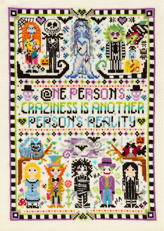 Cross-stitched design with characters and text from a popular movie franchise on a white background.