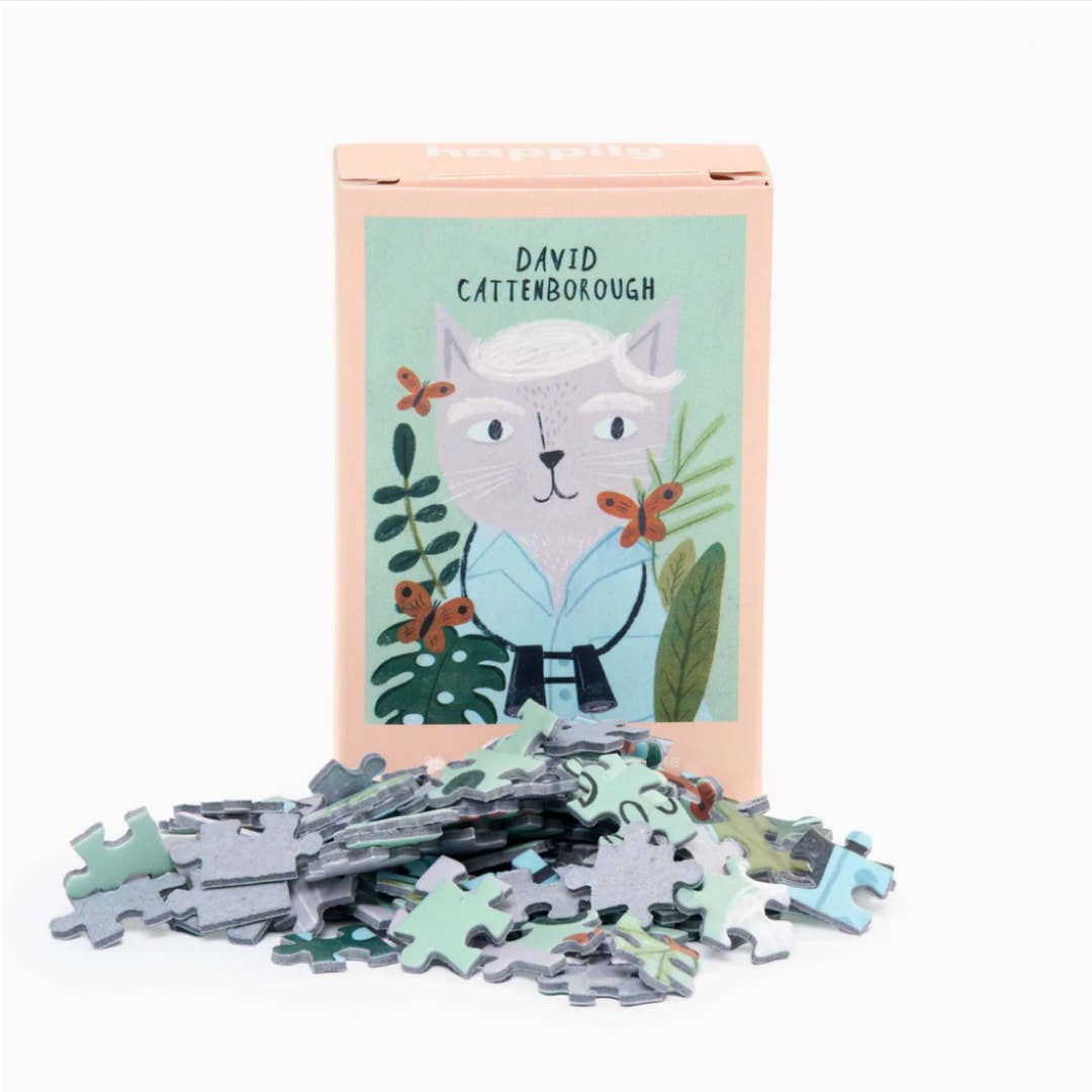 99 piece jigsaw Puzzle of David Cattenborough on a blue background