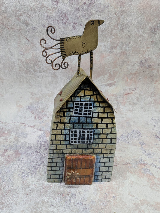 Frances Noon house with orange door handmade for Heart Gallery Hebden Bridge