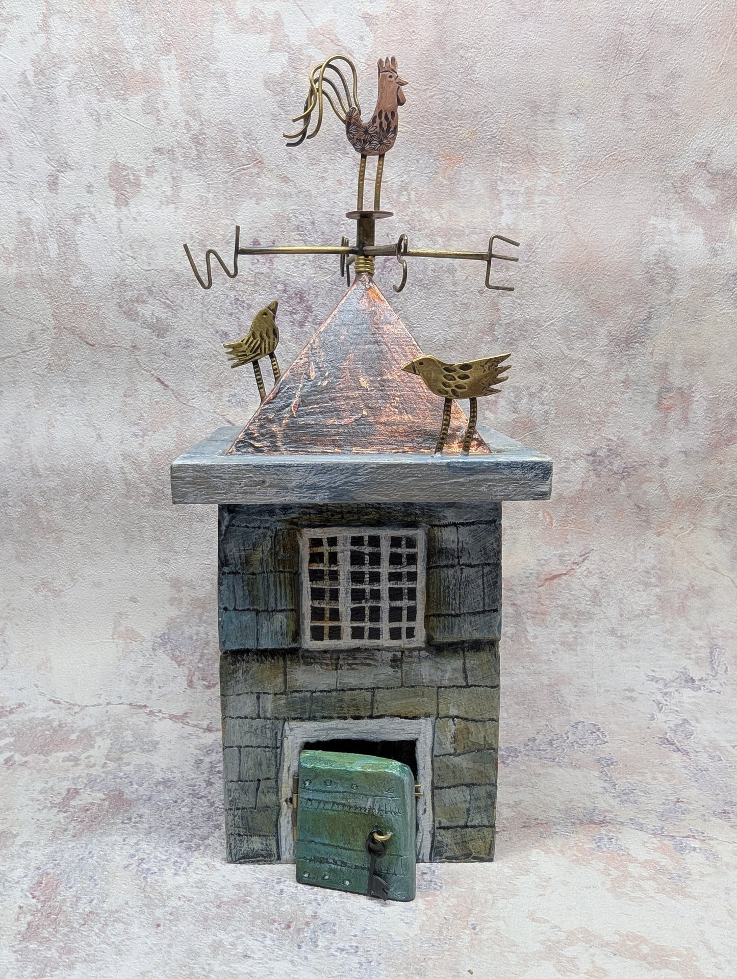 Frances Noon large house and weather vane with cat at the door handmade for Heart Gallery