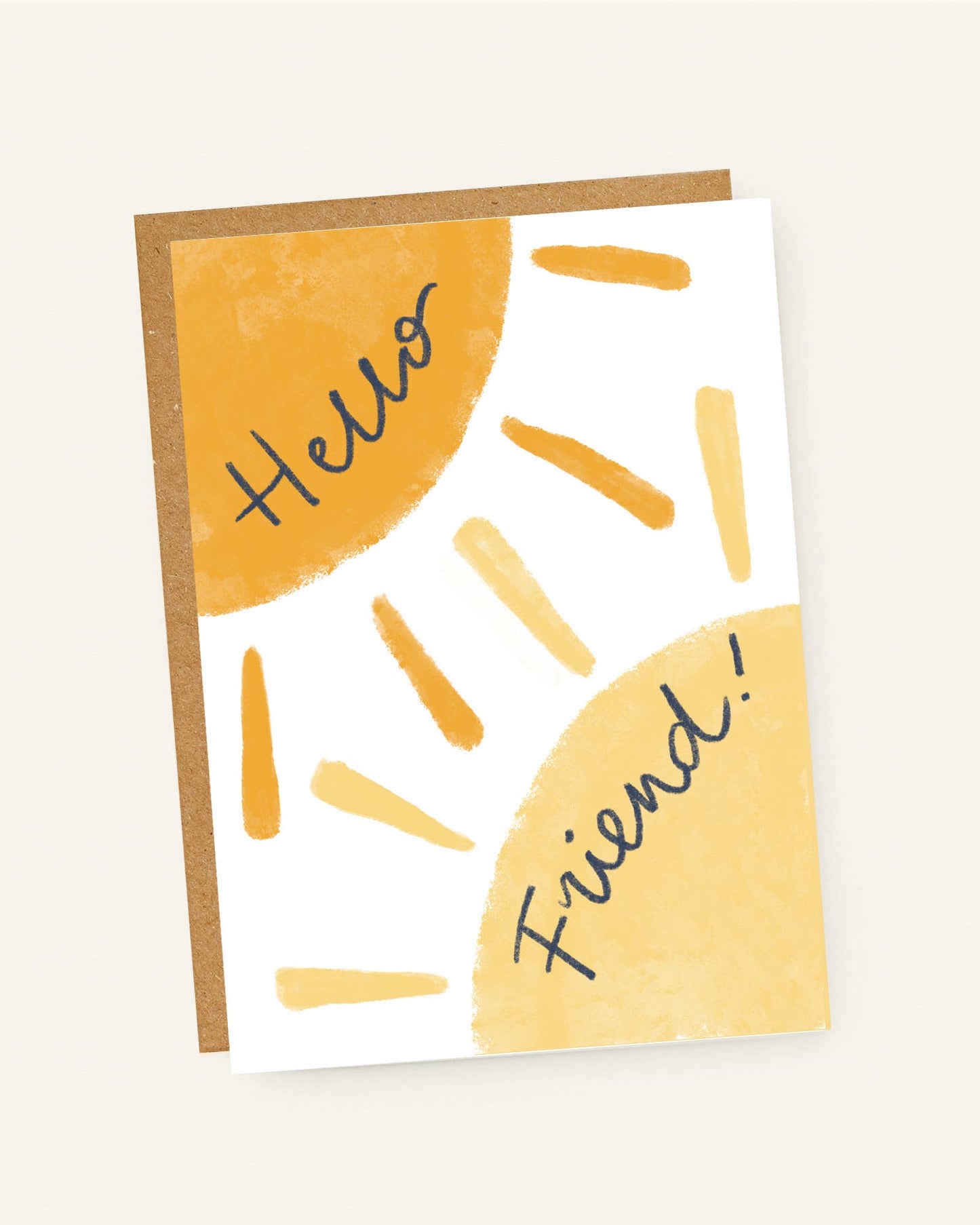 Greeting card with 'Hello Friend!' text on a yellow and white background