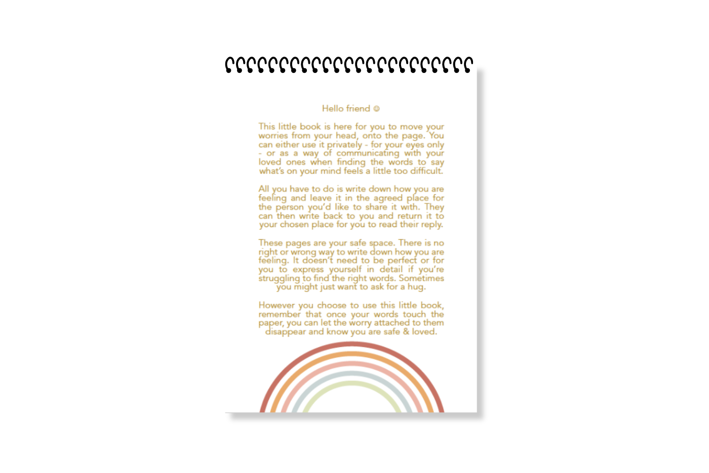 A white, wire-bound notebook with a pink cover featuring the title 'Worry Notes' in red text, along with a small decorative element on the top  right by LSW for Heart Gallery