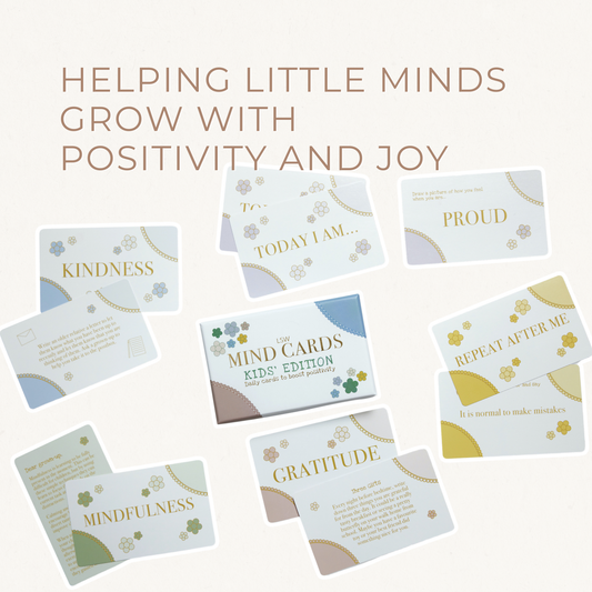 A pack of LSW Mind Cards: Kids Edition with colorful decorative elements and text on the cover for Heart Gallery. Mindfulness and gratitude