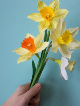 paper daffodils from a kit by Olivia Joy