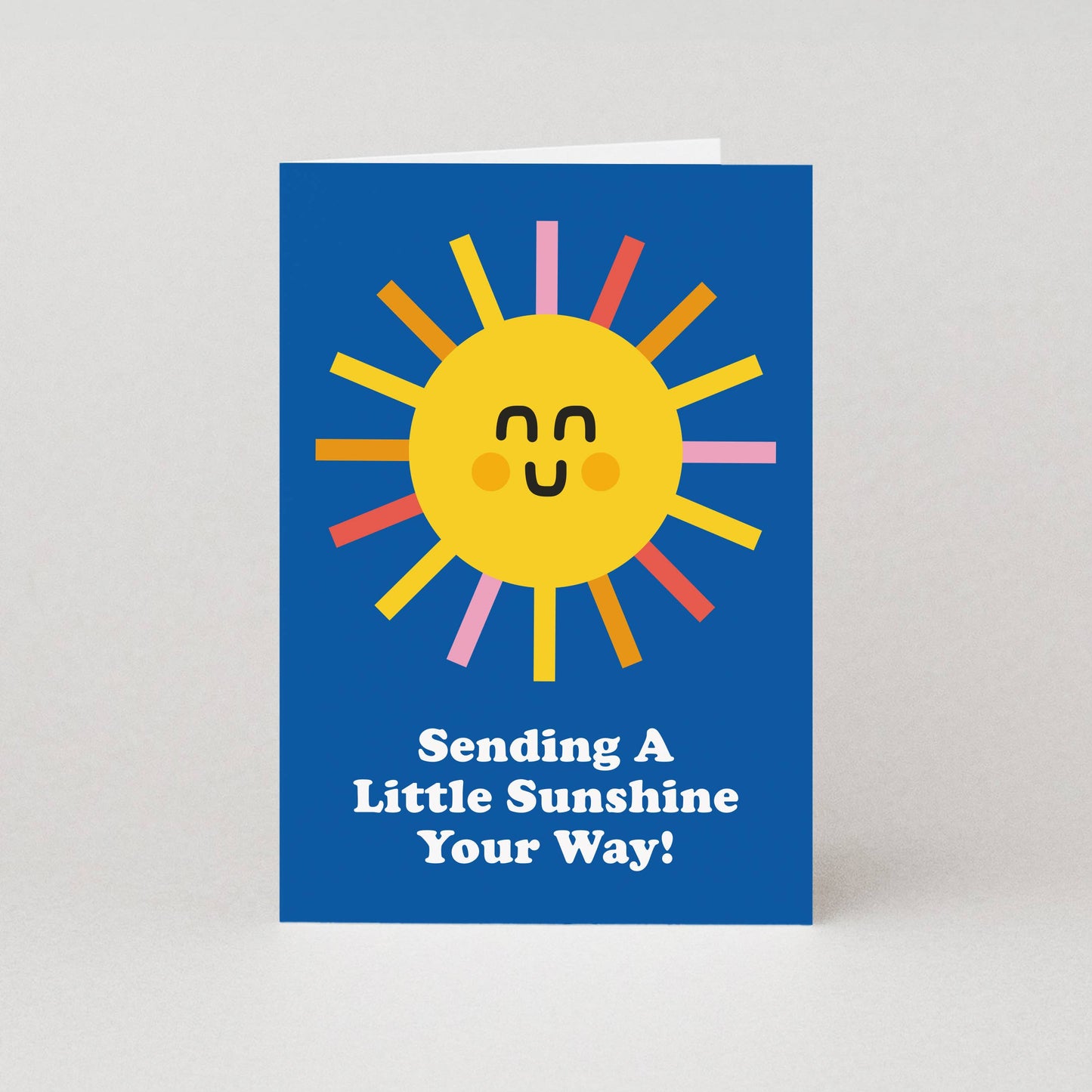 Card with a sun illustration and text on a blue background