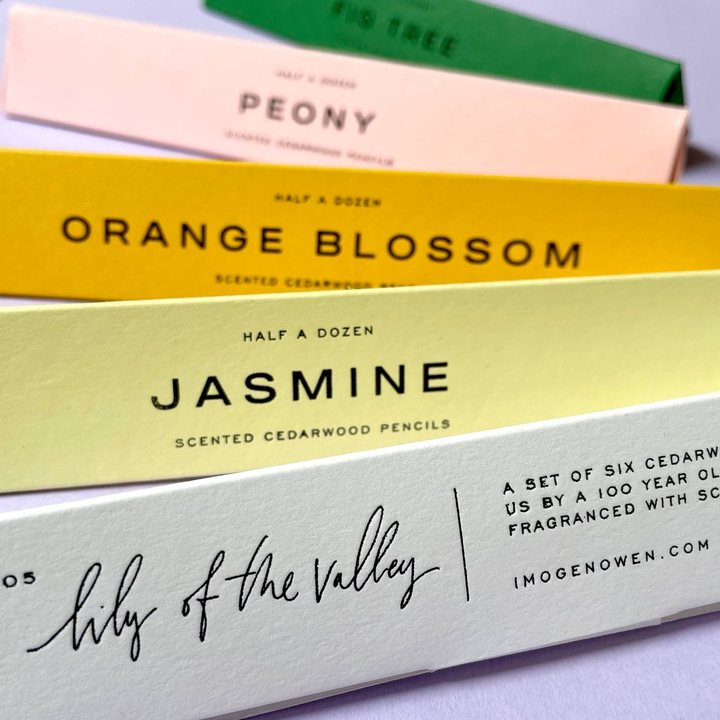 Set of scented cedarwood pencils in letterpress boxes by Iogen owen for Heart Gallery