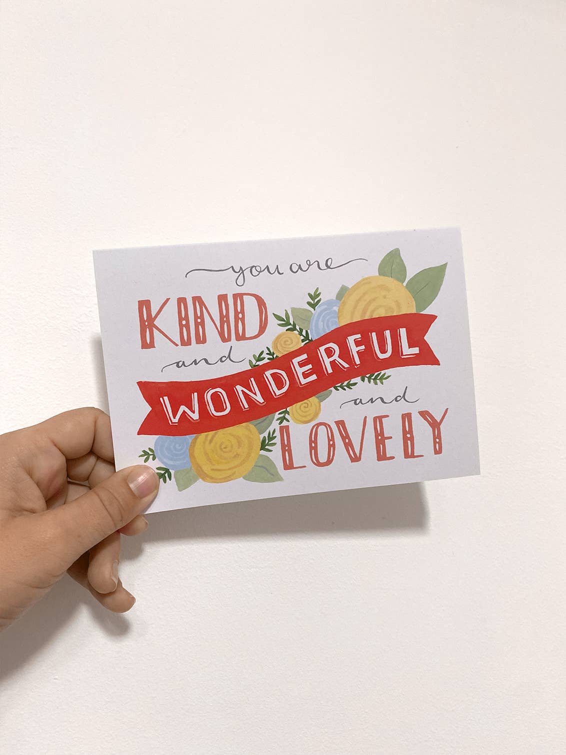 kind wonderful and lovely white card, birthday card, graphic text