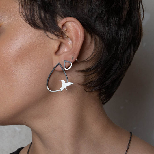 Leoma Drew - Two Tone Single Silver Wing Studs Jewellery