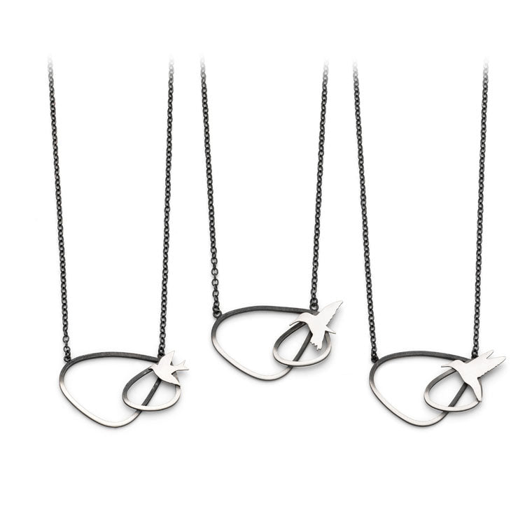 f Leoma Drew - Two Tone Silver Wing Pendant with birds Jewellery for Heart Gallery