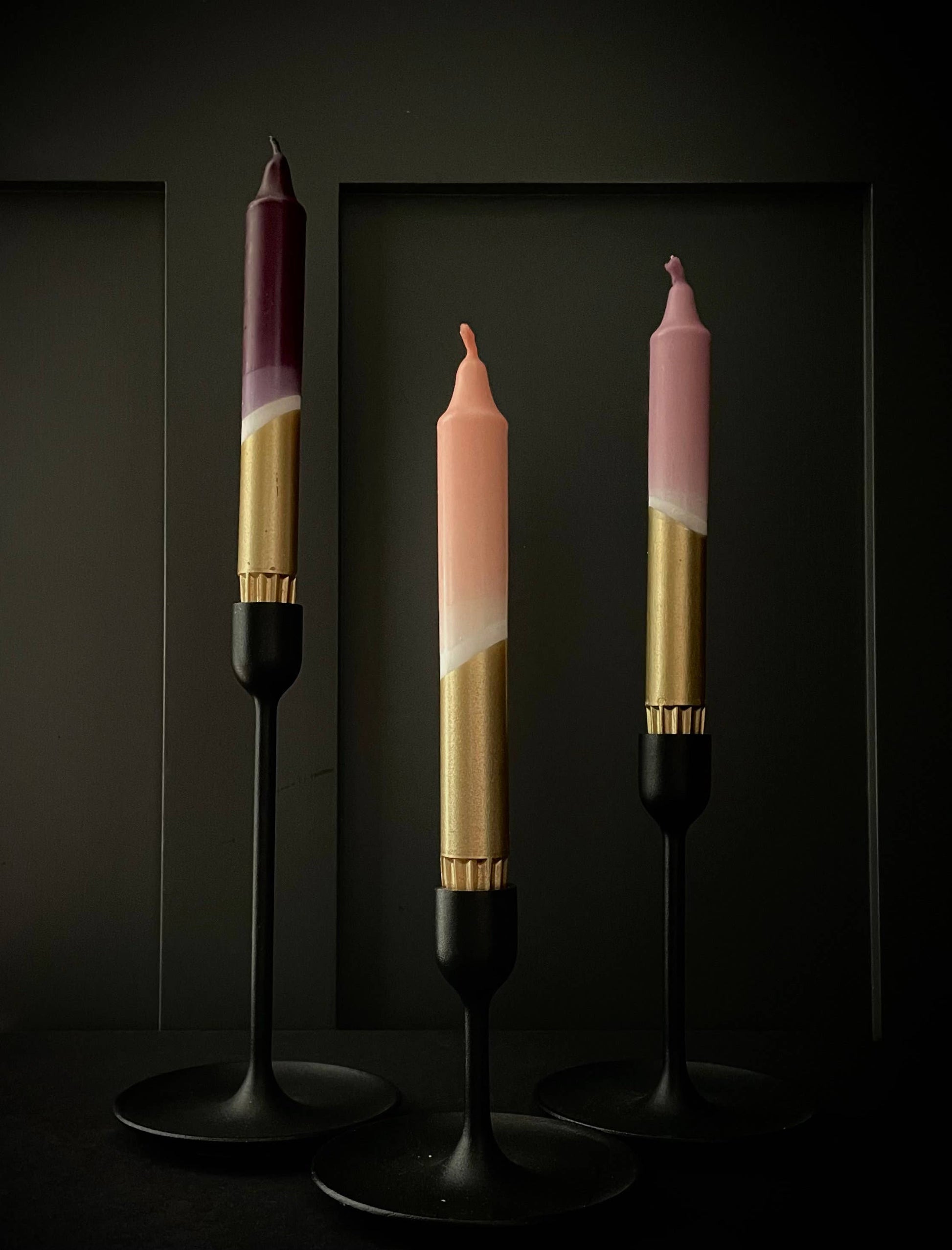 Styled hand dip dyed candles by The Singing Rabbit