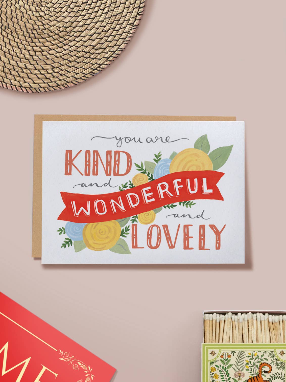 kind wonderful and lovely white card, birthday card, graphic text